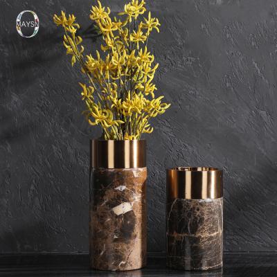 China Modern/Minimalist Decoration Copper Marble Candle Holder Vase Cylinder For Home Decor Black Gold The Modern Pillar Candle Holder Set/White for sale