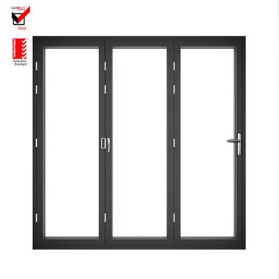 China Waterproof AS2047 Aluminum Double Glass Soundproofing Accordion Doors Folding Aluminum French Windows Doors With Accordion Fly Screen for sale