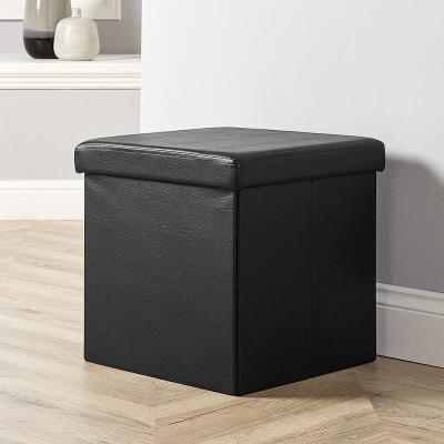 China (Size)Adjustable High Quality PVC Faux Leather Foot Rest Stool Seat Black Square Foldable Home Storage Stool for sale