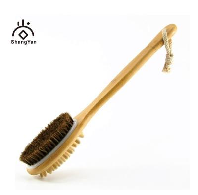 China All Natural Private Label Handle Bath Brush Horse Hair Double Sided Bamboo Bristle Long Massage Shower Back Scrubbers for sale