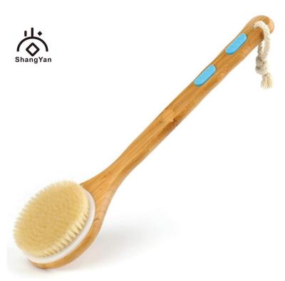 China All Natural Natural Anti-Slip Long Handle Bamboo Sisal Back Scrub Shower Body Exfoliation Dry And Wet Cleansing Brush for sale