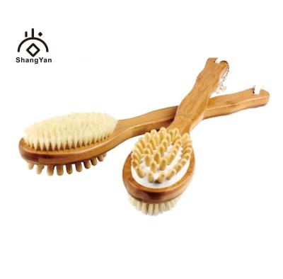 China All Natural Logo Women Long Handle Double Head Boar Bristle Massage Shower Bamboo Bath Cleaning Brush for sale