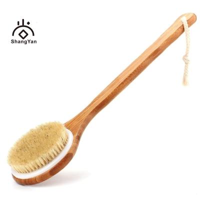 China All Natural Soft Boar Stiffen Long Handle Bath Bamboo Body Back Brush Shower Sweep Exfoliating Skin Cleansing Brush for sale