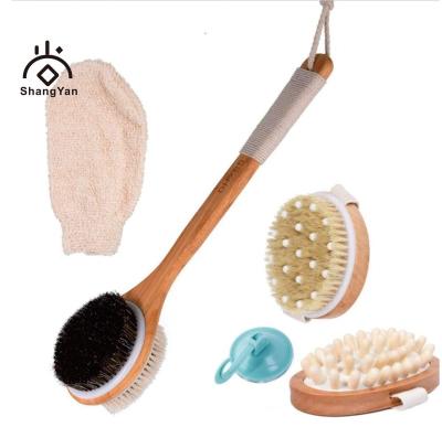 China All Natural Wholesale 5 Pack Long Handle Private Label Boar Hair Anti-Slip Women Shower Bath Back Rub Brush Set for sale