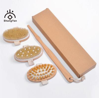 China All Natural Quality Bathroom Custom Boar Stiff Back Wooden Detachable Shower Spa Massager Long Handle Bath Brush Set With Package for sale