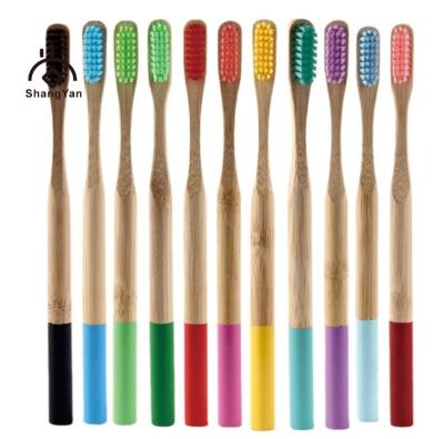 China Wholesale Disposable Single Packge Logo Round Wood Handle Natural Custom Stiffen Hard Charcoal Bamboo Toothbrush for sale