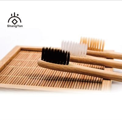 China Logo and package 100% laser organic biodegradable medium bristle disposable custom bamboo wooden toothbrush for sale