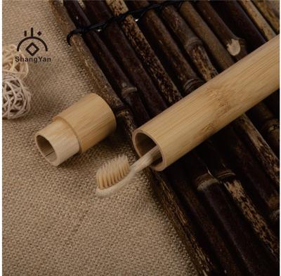 China Logo Single Package Factory Round Anti-static Custom Travel Toothbrush Tube Holder Box Natural Bamboo Wooden Case for sale