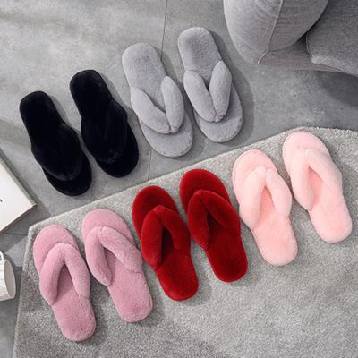 China Fashion Trend Fuzzy Comfortable House Cozy Furry Slip On Flip Flops Women Faux Fur Slippers For Ladies for sale