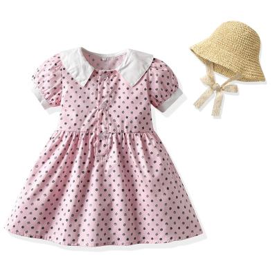 China Anti-Wrinkle Summer Outdoor Floral Print Suits Babies Candy Skirt Suits Dress Anti-Wrinkle Kids Sportswear One-Piece Dress With Hats for sale