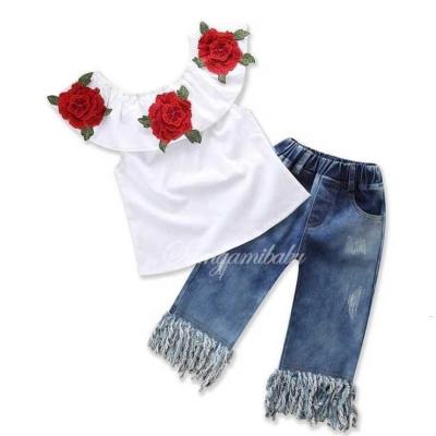 China Wholesale Soft Summer Beach Kids Flower Shirt Lattice Set Kids Babies Fashion Kids Clothes Outfits Lattice Sets for sale