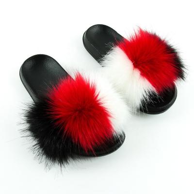 China 2020 Newest Ladies Waterproof Multicolor Faux Fur Waterproof Flat PVC Shoes Indoor Slides Plush Sandal Candy Winter Keep Warm Fur Shoes For Women for sale