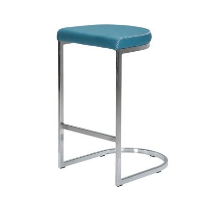 China Strong PU Chrome Metal Legs Blue Leather Bar Chair for sale