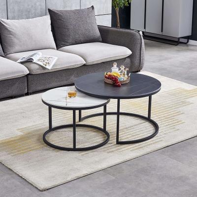 China Bent Black Gold Metal Side Modern Contemporary Round Glass Marble Stone Coffee Table MDF Nesting Wooden Table for sale