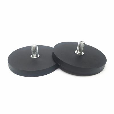 China Strong Holding Strength Industrial Magnet Rubber Coated Shore Pot Magnet With External Threaded Dia66mm for sale