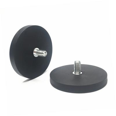 China Industrial Magnet Rubber Coated Neodymium Standing Magnet With Screw Threaded dia66mm for sale