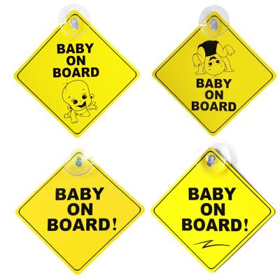 China Window Sticker Baby On Board Sign Car Window Sticker Safety Warning Sticker With Suction Cup for sale