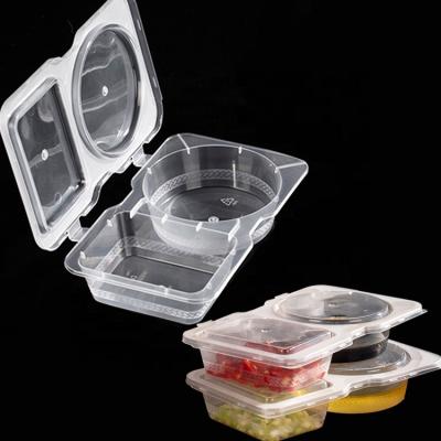 China 2 Compartment Plastic Sauce Cup Container Dip Single Wall Seasoning Boxes With Lid Chili Sauce Vinegar Dressing Cup Takeaway Leakproof for sale