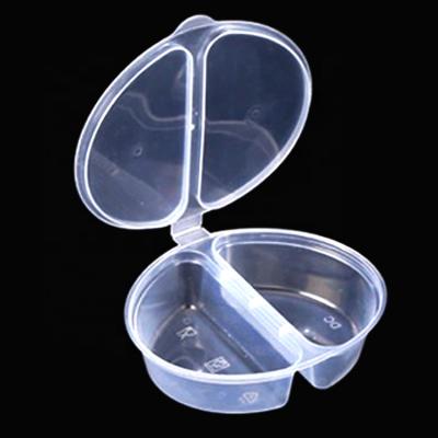 China Single Wall Disposable Chili Sauce Cup Takeaway PP 2 Compartment Material Injection Process Dipping Seasoning Containers With Linked Lid for sale