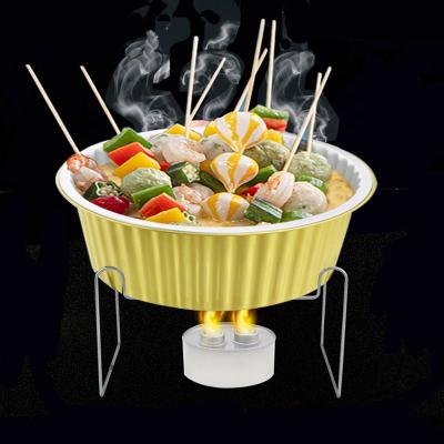 China Hot Pot Packing Box Tin Foil Pot Round Large Aluminum Foil Cooking Stocked Disposable Lunch Box with Bracket and Stove for sale