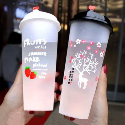 China 700ml Single Wall Frosted Plastic Milk Tea Cups Injection Molding Cups 90mm PP Material Disposable Smoothie Cups Outdoor for sale