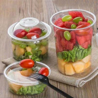 China Single Wall Salad Cups PET Disposable Thermoformed For Cold Drinking Dry Fruit Cup With Lid for sale