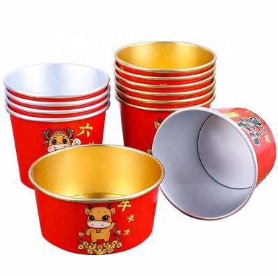 China Gold Foil Silver Aluminum Foil Salad Bowl Soup Disposable Paper Cups with Lid Takeout Food Lunch Box Noodle Paper Containers for sale