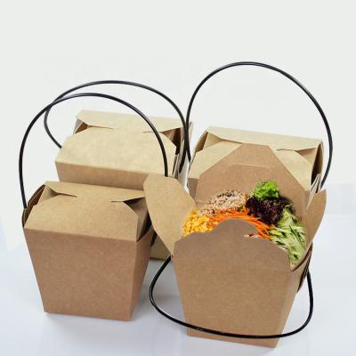 China Brown Paper Lunch Box Disposable Fried Rice Takeaway Box Disposable Stocked Hand Held Packing Box for sale