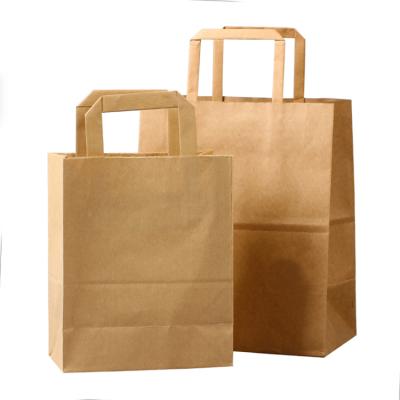 China Catering Disposable Custom Flat Rope Handle Paper Bags Grilled Kraft Paper Bag Milk Tea Coffee Catering Bowl Handbags for sale