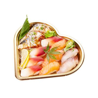 China Disposable Heart Shape Sashimi Tray Trays Plastic Packaging Box Disposable Sushi Box With Lid for sale