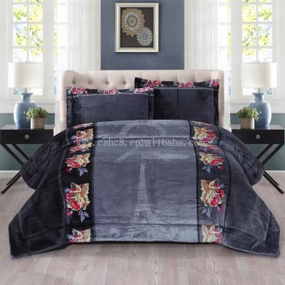 China PASSIONATE home textile heavy sherpa and printed/embossed flannel bedding comforter /comforter set for sale