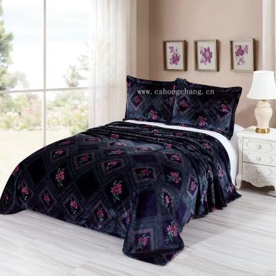 China High quality and super warm flower pattern anti-pilling printed flannel blanket 3pcs set for sale