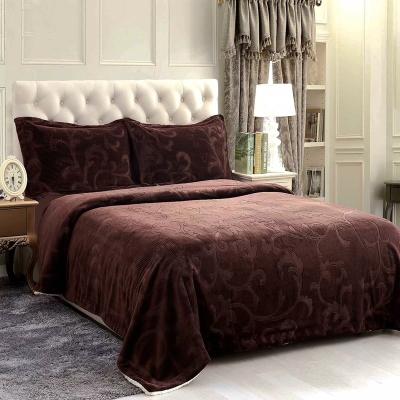 China European and American style 100% polyester anti-pilling printed embossed flannel blanket 3 pcs bedding set for sale