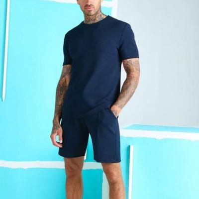 China Breathable Customized Jacquard Sporty 2 Piece Workout Shorts And Gym T-Shirts Set Men Short Set for sale