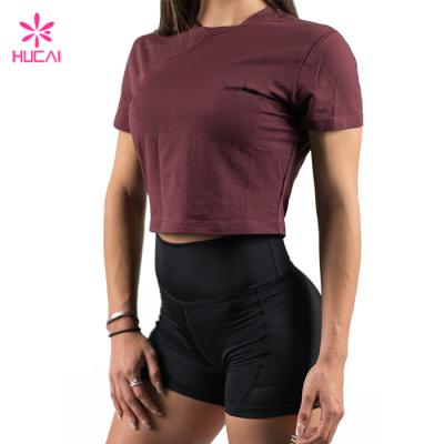 China OEM Breathable Women Fitness Grow Shorts Top Wholesale Cotton Sleeve Lightweight Sports Gym T-Shirt for sale