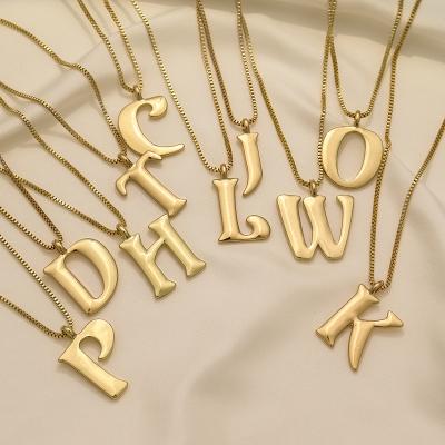 China A-Z Eco-Friendly Gold Color Letter Charm Necklace Jewelry 26 Alphabet Initial Necklaces, Women's Stereoscopic Box Chain Letter Necklace for sale