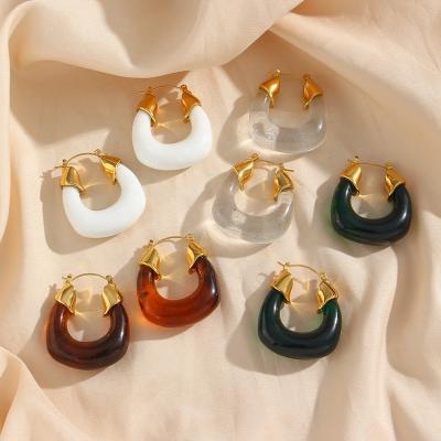 China Custom Boho Minimalist Chunky Acrylic Hoop Earring Colored Gold Plated Stainless Steel Piercing Jewelry for sale