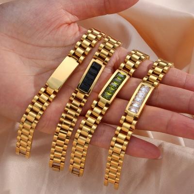 China Colorful Waterproof Watch Band Zircon Bracelet Colorful Gold Plated Stainless Steel Bracelets Tarnish Free Jewelry Women Bracelet for sale