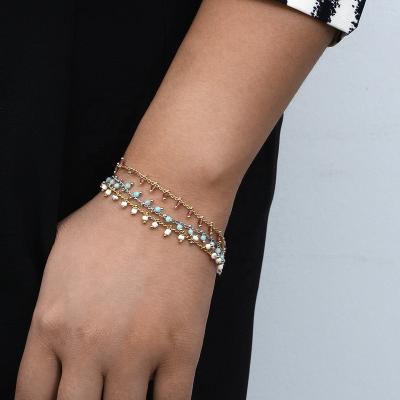 China FASHIONABLE Cute Amazonite Brass Chain Designers Charms Bracelets Women Korean Gold Plated Thin Chain Bracelet Set for sale