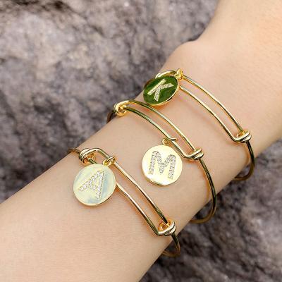 China 2021 TRENDY CZ Filled 26 Letter Charm Bracelets Bangles For Women Gold Plated Bracelet for sale