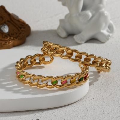 China Vintage Enamel Open Woven Cuban Chain Bracelets Stainless Steel Gold Plated Bracelets For Women for sale