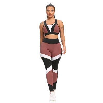 China Women Sportswear Anti-static Warm Color Contrast Patchwork 2 Piece Set Tank Tops Butt Yoga Gaiters Elastane Female Fitness Lifting Suits High for sale