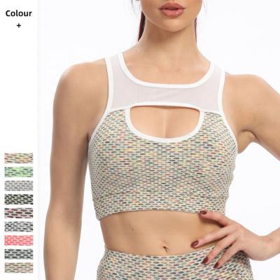 China Anti-Static Women's Sexy Hollow Up Main Tank Tops Honeycomb Jacquard Colorful Weave Breathable Yoga 7 Colors High Elastane Fitness Crop Tops for sale