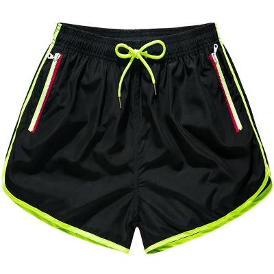 China Source Factory Supply Breathable Beachwear Zipper Pockets Men Beach Shorts Quick Dry Swim Trunks Above Knee Length Solid Color Contrast for sale