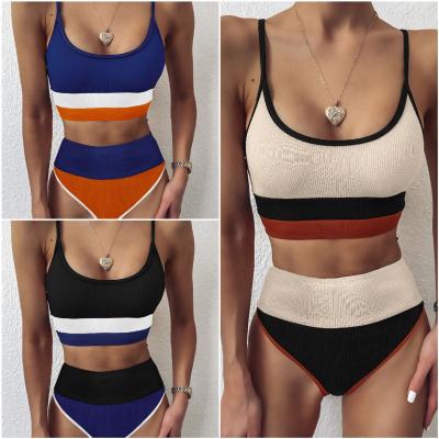 China New Product Breathable Women 2 Piece Set Color Correcting Quick Dry Bikini Padded String Rib Fabric Durable High Cut Sleeveless Swimwear for sale