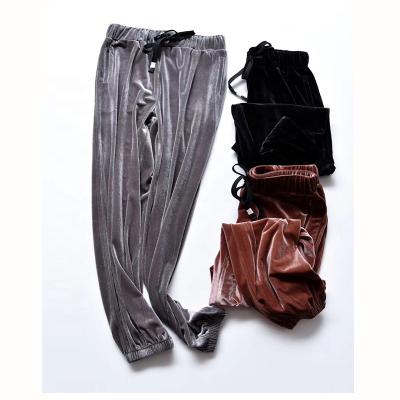 China Anti-Static Women Elegant Velvet Drawstring Pants Ankle Length Jogger Pants Lustering Fabric Casual Pants for sale