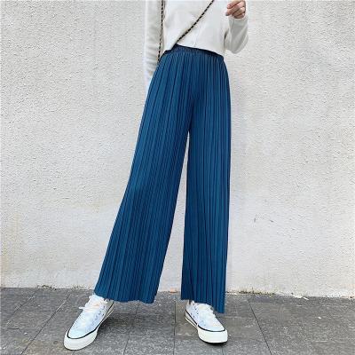 China 2020 Anti-Static Women Straight Cut Pantaloon High Waist Pleated Chiffon Good Dropping Sense Ankle Length Wide Leg Cooling Pants for sale