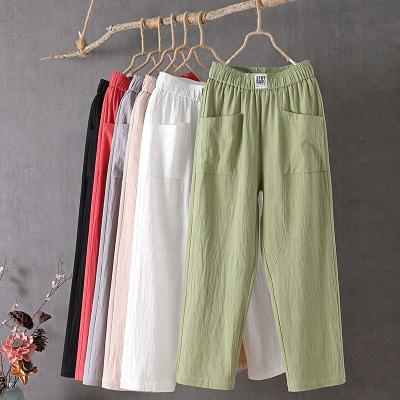 China Women's Anti-Static Cotton Factory Supply New Arrival Ankle Length Canvas Pants Breathable Comfortable Casual Color Capri Pants Summer Wear for sale