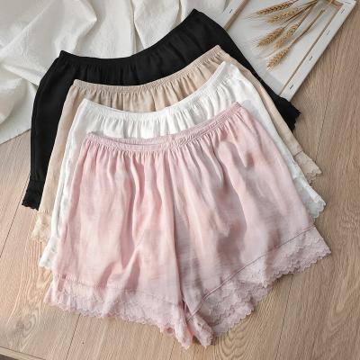 China Anti-wrinkle women fashion slip pajama pants in wears outdoor leisure wear silky shorts love sexy lingerie lace shorts for sale