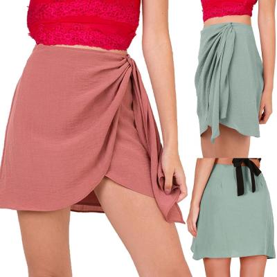 China 2019 summer new women's asymmetrical soft women's asymmetrical line anti-static A-line cotton skirt solid color beach short skirt for sale